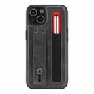 For iPhone 13 Leather Belt Shockproof Protective Phone Case with Touch Screen Pen & Holder(Grey) - 1