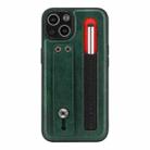 For iPhone 13 Leather Belt Shockproof Protective Phone Case with Touch Screen Pen & Holder(Green) - 1