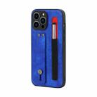 For iPhone 12 Pro Leather Belt Shockproof Protective Phone Case with Touch Screen Pen & Holder(Royal Blue) - 1