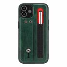 For iPhone 12 Leather Belt Shockproof Protective Phone Case with Touch Screen Pen & Holder(Green) - 1