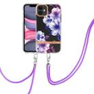 For iPhone 11 Flowers Series TPU Phone Case with Lanyard (Purple Begonia) - 1