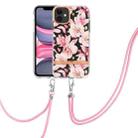 For iPhone 11 Flowers Series TPU Phone Case with Lanyard (Pink Gardenia) - 1