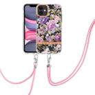For iPhone 11 Flowers Series TPU Phone Case with Lanyard (Purple Peony) - 1