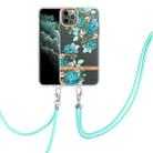 For iPhone 11 Pro Max Flowers Series TPU Phone Case with Lanyard (Blue Rose) - 1