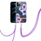 For iPhone 12 Pro Max Flowers Series TPU Phone Case with Lanyard(Purple Begonia) - 1