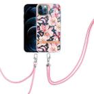 For iPhone 12 Pro Max Flowers Series TPU Phone Case with Lanyard(Pink Gardenia) - 1