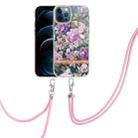 For iPhone 12 Pro Max Flowers Series TPU Phone Case with Lanyard(Purple Peony) - 1
