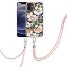 For iPhone 12 Flowers Series TPU Phone Case with Lanyard(Green Gardenia) - 1