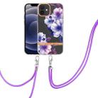 For iPhone 12 Flowers Series TPU Phone Case with Lanyard(Purple Begonia) - 1