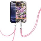 For iPhone 12 Flowers Series TPU Phone Case with Lanyard(Purple Peony) - 1