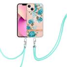 For iPhone 13 Flowers Series TPU Phone Case with Lanyard(Blue Rose) - 1