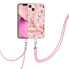 For iPhone 13 Flowers Series TPU Phone Case with Lanyard(Pink Gardenia) - 1