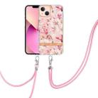 For iPhone 13 mini Flowers Series TPU Phone Case with Lanyard (Pink Gardenia) - 1