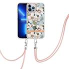 For iPhone 13 Pro Flowers Series TPU Phone Case with Lanyard (Green Gardenia) - 1