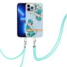 For iPhone 13 Pro Flowers Series TPU Phone Case with Lanyard (Blue Rose) - 1