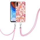 For Motorola Moto E7 Power / Moto E7i Power Flowers Series TPU Phone Case with Lanyard(Pink Gardenia) - 1