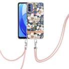 For Motorola Moto E20 / E30 / E40 Flowers Series TPU Phone Case with Lanyard(Green Gardenia) - 1