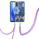 For Motorola Moto E20 / E30 / E40 Flowers Series TPU Phone Case with Lanyard(Blue Peony) - 1