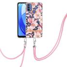 For Motorola Moto E20 / E30 / E40 Flowers Series TPU Phone Case with Lanyard(Pink Gardenia) - 1