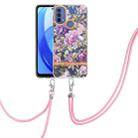 For Motorola Moto E20 / E30 / E40 Flowers Series TPU Phone Case with Lanyard(Purple Peony) - 1