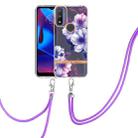 For Motorola Moto G Pure Flowers Series TPU Phone Case with Lanyard(Purple Begonia) - 1