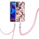 For Motorola Moto G Pure Flowers Series TPU Phone Case with Lanyard(Pink Gardenia) - 1