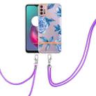 For Motorola Moto G30 / G20 / G10 / G10 Power Flowers Series TPU Phone Case with Lanyard(Blue Peony) - 1