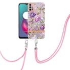 For Motorola Moto G30 / G20 / G10 / G10 Power Flowers Series TPU Phone Case with Lanyard(Purple Peony) - 1