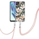 For Motorola Moto G50 5G Flowers Series TPU Phone Case with Lanyard(Green Gardenia) - 1