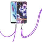 For Motorola Moto G50 5G Flowers Series TPU Phone Case with Lanyard(Purple Begonia) - 1