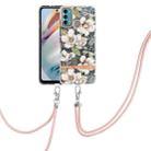 For Motorola Moto G60 / G40 Fusion Flowers Series TPU Phone Case with Lanyard(Green Gardenia) - 1