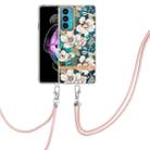 For Motorola Edge 20 Flowers Series TPU Phone Case with Lanyard(Green Gardenia) - 1
