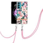 For Motorola Edge 20 Flowers Series TPU Phone Case with Lanyard(Pink Gardenia) - 1