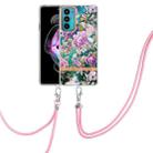 For Motorola Edge 20 Flowers Series TPU Phone Case with Lanyard(Purple Peony) - 1