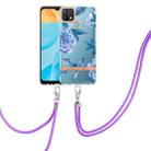 For OPPO A15 / A15S Flowers Series TPU Phone Case with Lanyard(Blue Peony) - 1