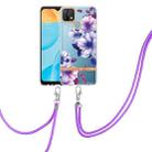 For OPPO A15 / A15S Flowers Series TPU Phone Case with Lanyard(Purple Begonia) - 1