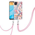 For OPPO A15 / A15S Flowers Series TPU Phone Case with Lanyard(Pink Gardenia) - 1