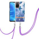 For OPPO A55 5G / A53S 5G / A54 4G / A16 / A54S 4G Flowers Series TPU Phone Case with Lanyard(Blue Peony) - 1