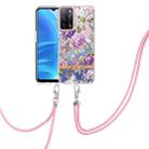 For OPPO A55 5G / A53S 5G / A54 4G / A16 / A54S 4G Flowers Series TPU Phone Case with Lanyard(Purple Peony) - 1