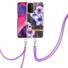 For OPPO A74 5G / A93 5G / A54 5G / A93S 5G Flowers Series TPU Phone Case with Lanyard(Purple Begonia) - 1