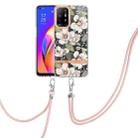 For OPPO A94 5G Flowers Series TPU Phone Case with Lanyard(Green Gardenia) - 1