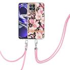 For OPPO Realme 8i Flowers Series TPU Phone Case with Lanyard(Pink Gardenia) - 1