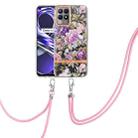For OPPO Realme 8i Flowers Series TPU Phone Case with Lanyard(Purple Peony) - 1