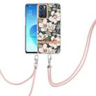 For OPPO Reno6 5G Flowers Series TPU Phone Case with Lanyard(Green Gardenia) - 1