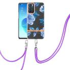 For OPPO Reno6 5G Flowers Series TPU Phone Case with Lanyard(Blue Peony) - 1