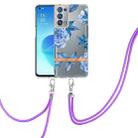 For OPPO Reno6 Pro+ 5G Flowers Series TPU Phone Case with Lanyard(Blue Peony) - 1
