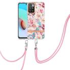 For Xiaomi Redmi 10 Flowers Series TPU Phone Case with Lanyard(Pink Gardenia) - 1