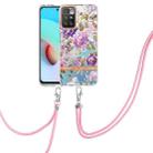 For Xiaomi Redmi 10 Flowers Series TPU Phone Case with Lanyard(Purple Peony) - 1