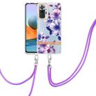 For Xiaomi Redmi Note 10 Pro Max / Note 10 Pro Flowers Series TPU Phone Case with Lanyard(Purple Begonia) - 1