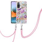 For Xiaomi Redmi Note 10 Pro Max / Note 10 Pro Flowers Series TPU Phone Case with Lanyard(Purple Peony) - 1